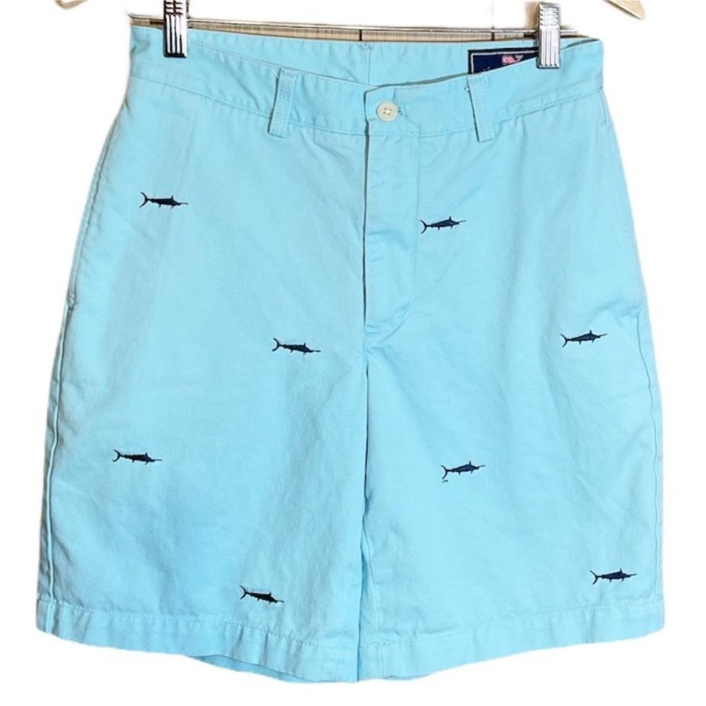 Vineyard Vines Turquoise Sharks Flat Front Shorts